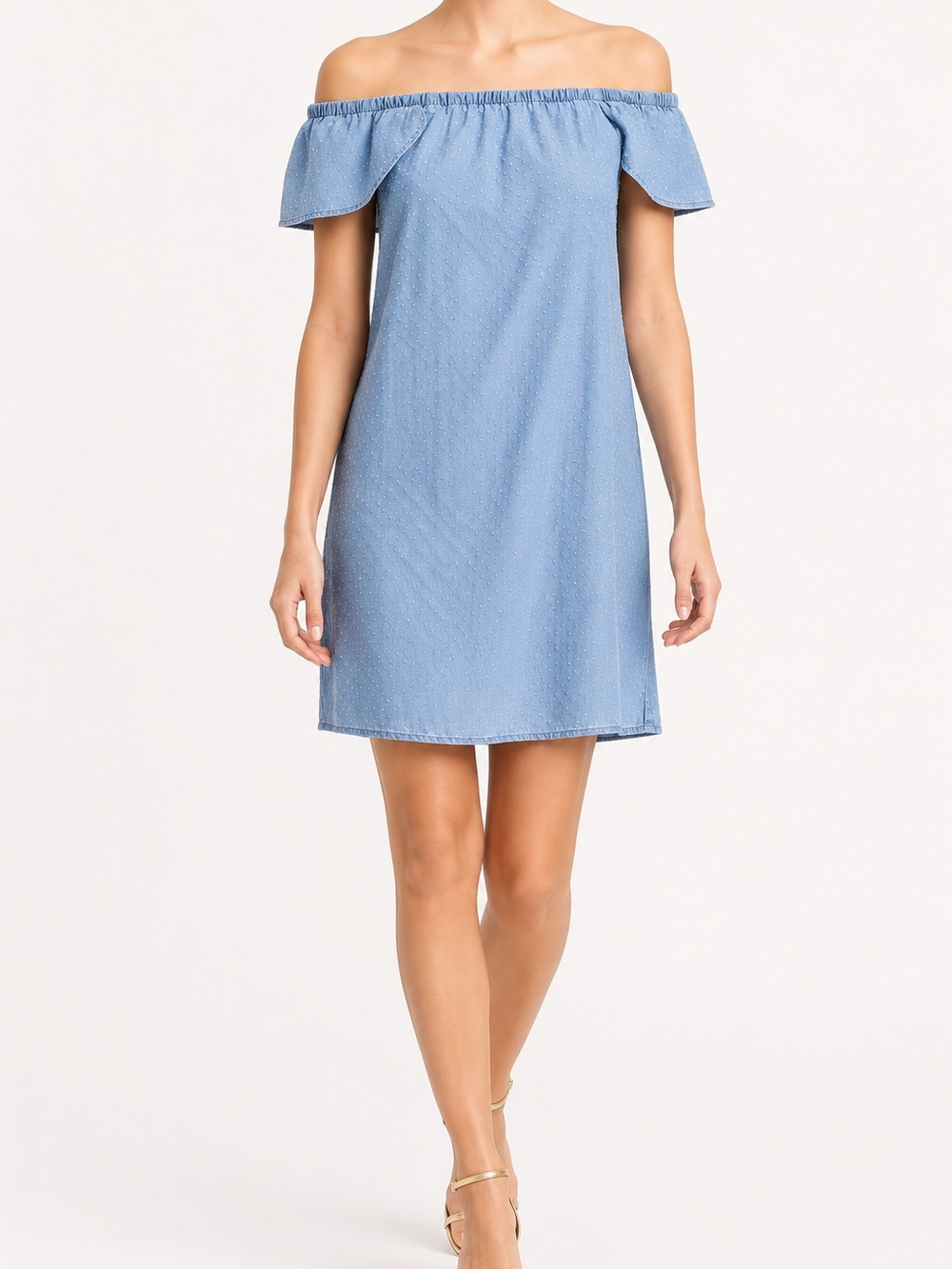 J.Crew Off-Shoulder Light Blue Chambray Dress